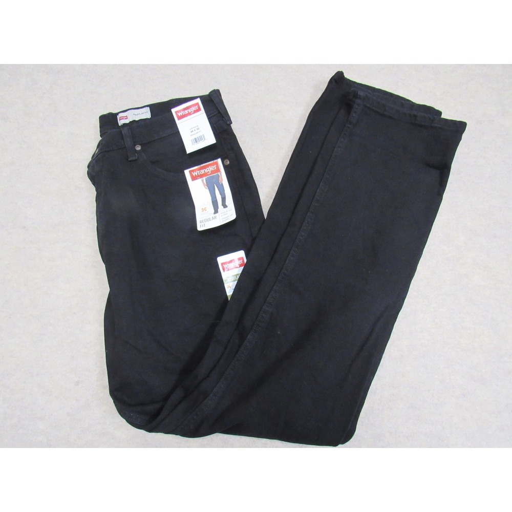Wrangler Regular Fit Flex Jeans Mens 36x34 Black Straight Leg 109TRGFCB